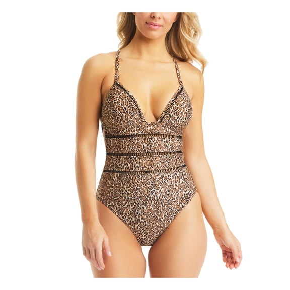 Bar III Womens Cheetah Cut-Out One-Piece Swimsuit