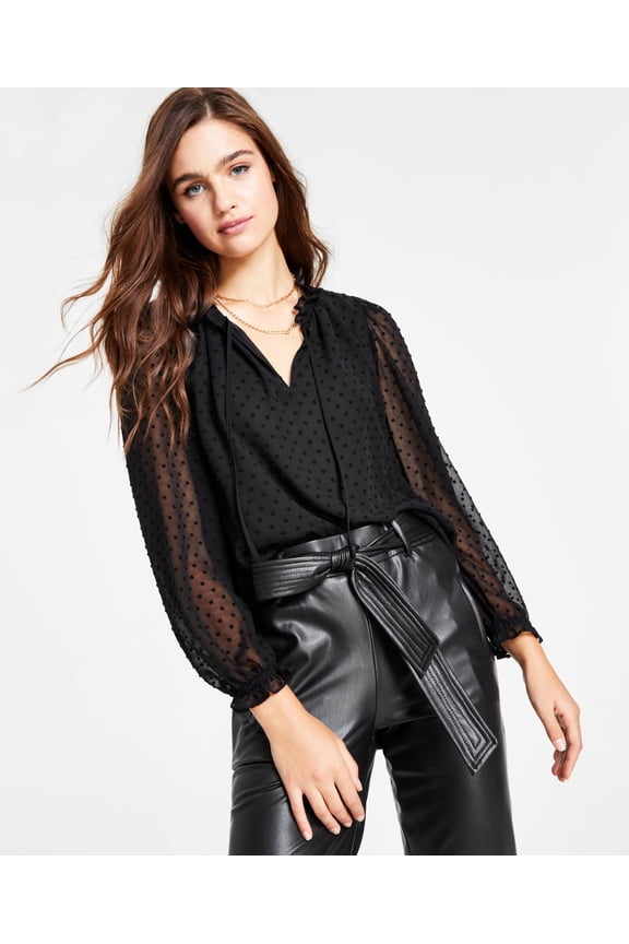 Womens Clip Dot Ruffle Top Black 2XS