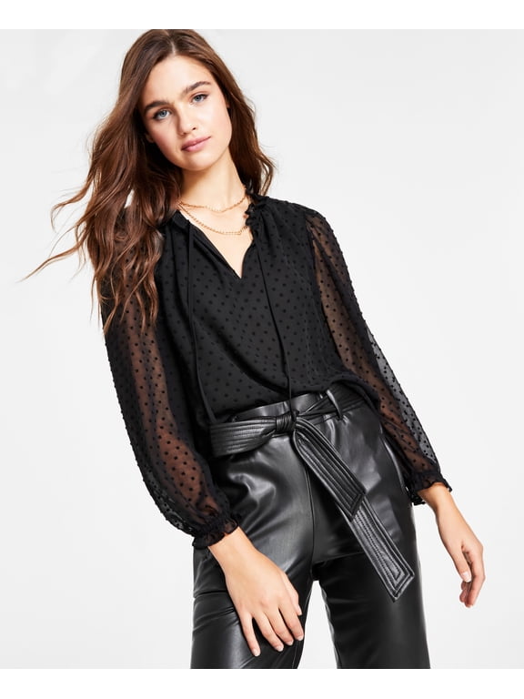 Womens Clip Dot Ruffle Top Black 2XS