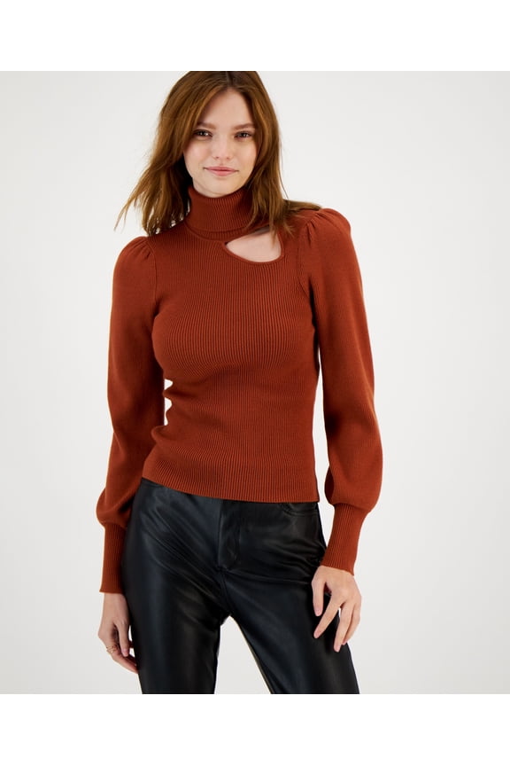Womens Cutout Turtleneck Sweater Dark Clay XL
