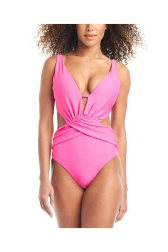 Bar III Womens Draped Monokini Swimsu Candy Kiss M