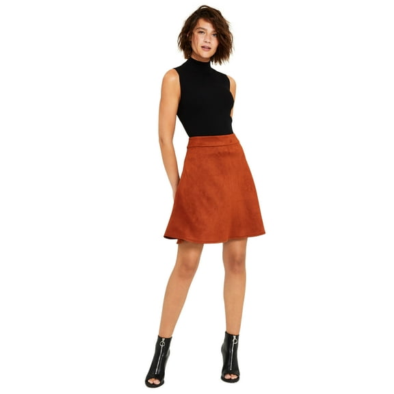 Bar III Womens Faux Suede Flared Skirt Clay 14