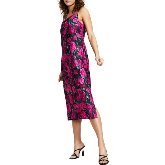 Bar III Womens Floral Midi Slip Dress Floral Purple S