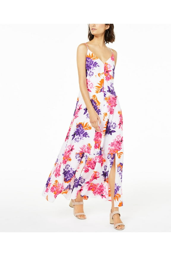 Womens Floral Side Slit Maxi Dress