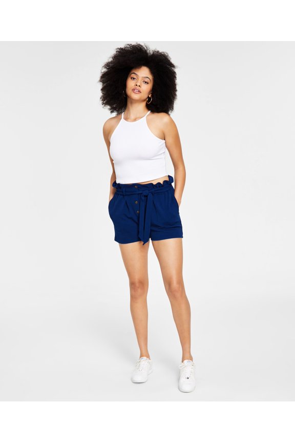 Womens High Waist Button Fly Shorts Blazing Navy XS