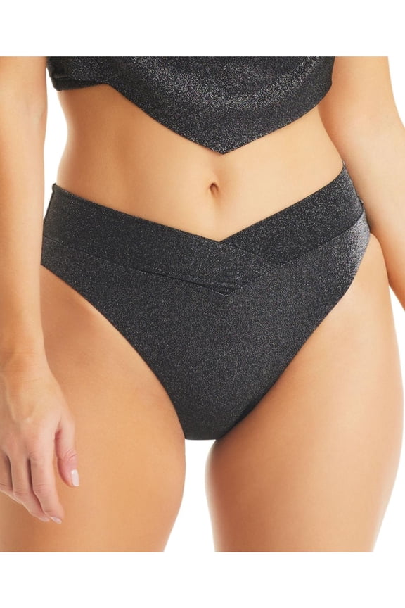 Womens Metallic High-Waist Swim Bottom Separates