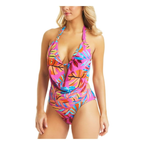 Bar III Womens Paradise Palms Cut-Out Printed One-Piece Swimsuit