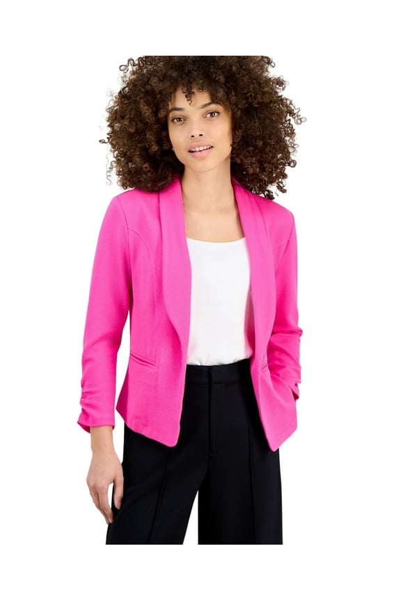 Womens Petite 3/4-Sleeve Shawl-Collar Blazer Jacket Pinkadelic Pink PS