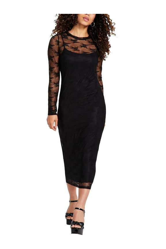 Womens Petites Crochet Nylon Midi Dress