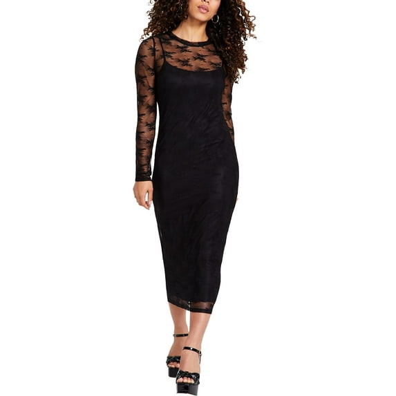 Bar III Womens Petites Crochet Nylon Midi Dress