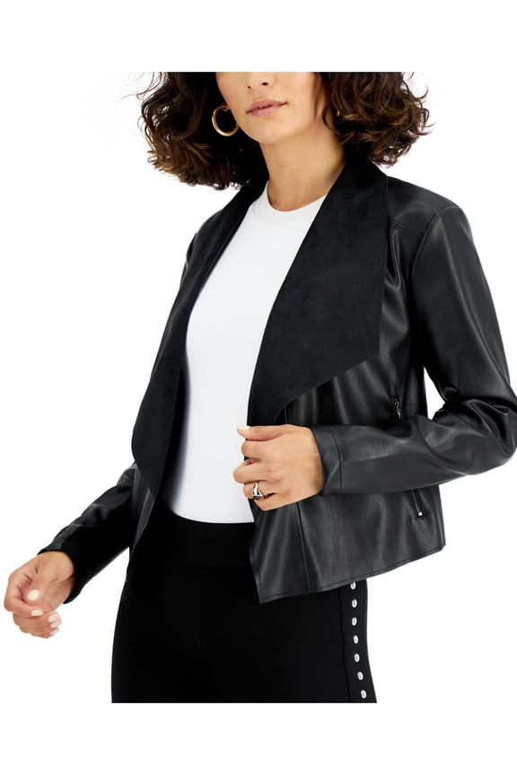 Petite Faux Leather Flyaway Jacket Deep Black PM