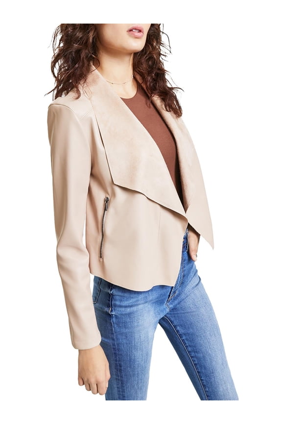 Womens Petites Faux Leather Cropped Motorcycle Jacket