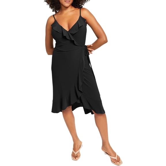 Bar III Womens Petites Party Above-Knee Wrap Dress