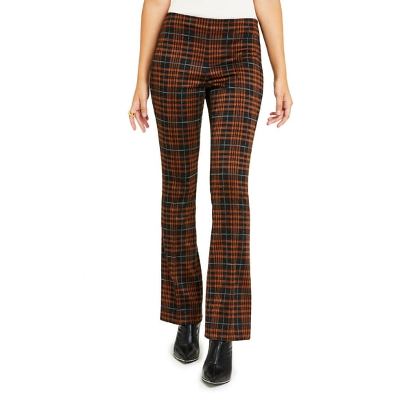 Bar III Womens Plaid Flare Leg Pants Gaucho Brown Multi S