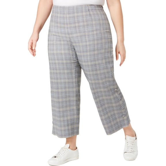 BAR III Womens Gray Plaid Wide Leg Pants Plus Size: 18W