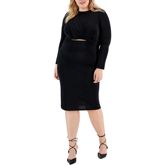 Bar III Womens Plus Cut-Out Midi Midi Dress
