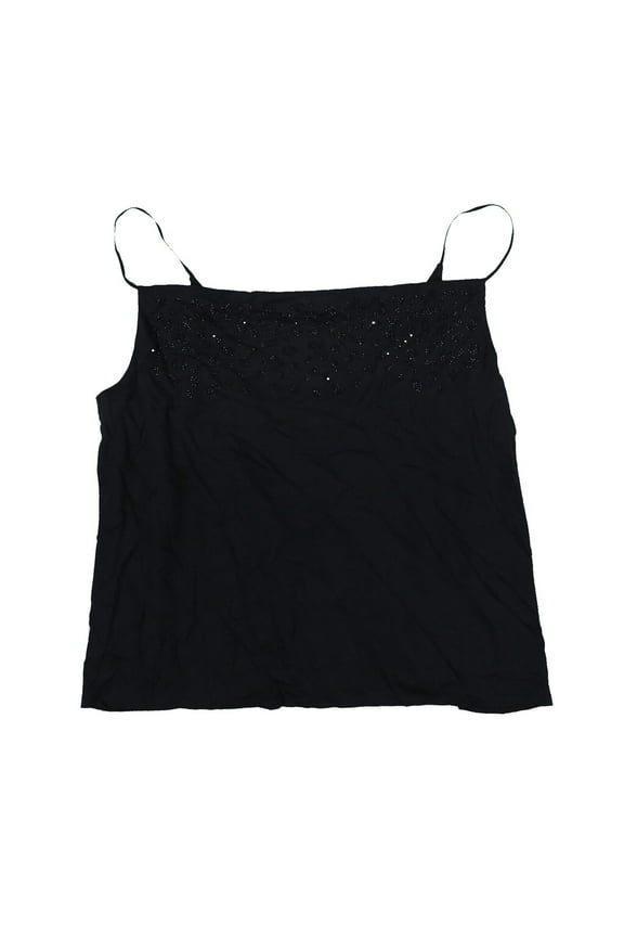 Women's Shirt Cami Spaghetti Strap Rhinestone Embellished Top Black New