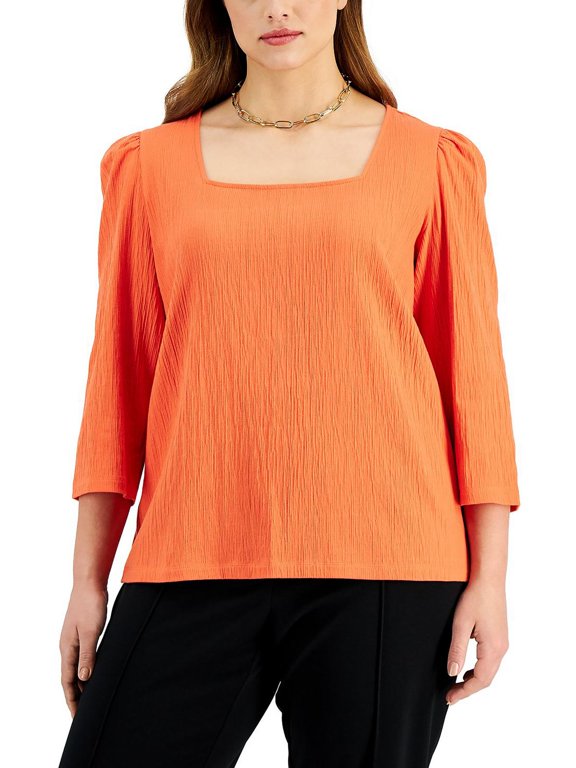 Womens Plus Gathered Square-Neck Pullover Top