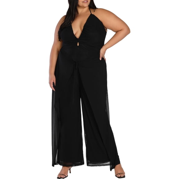 Bar III Womens Plus Halter Ruched Jumpsuit