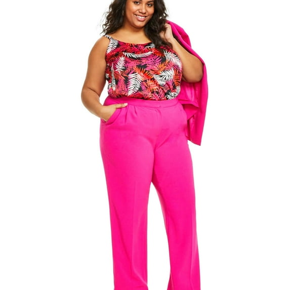 bar III Womens Textured Crepe Casual Wide Leg Pants, Pink, Plus Size, 22W