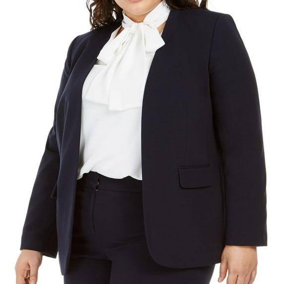 bar III Womens Open Front Blazer Jacket, Blue, Plus Size, 3X