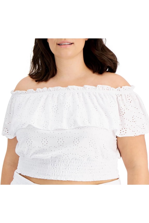 Womens Plus Smocked Ruffled Cropped
