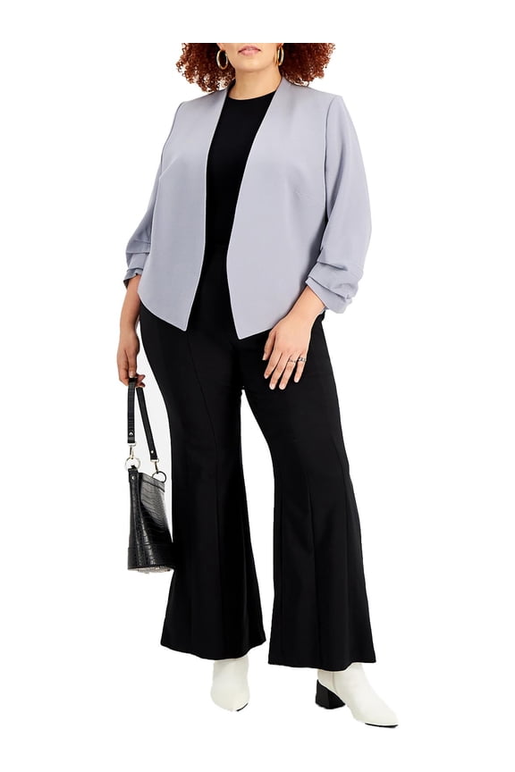 Plus Size Scrunched Sleeve Open Front Jacket Rhodium 1X