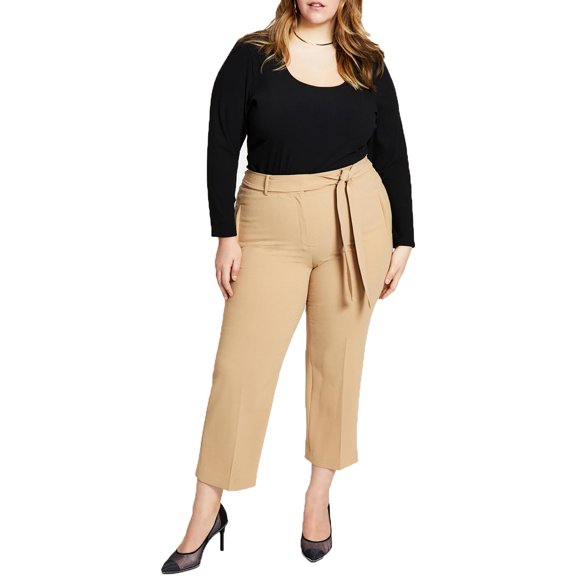 Bar III Womens Plus Textured High Rise Cropped Pants Barley Field 20W
