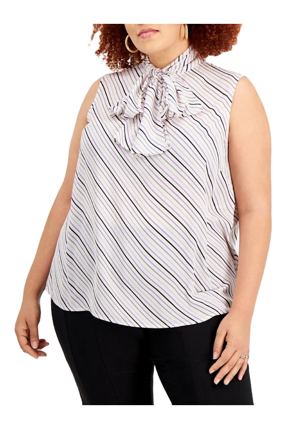 Womens Plus Tie-Neck Sleeveless Pullover Top