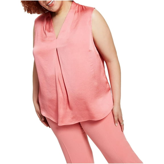 Bar III Womens Plus V Neck Pleated Shell