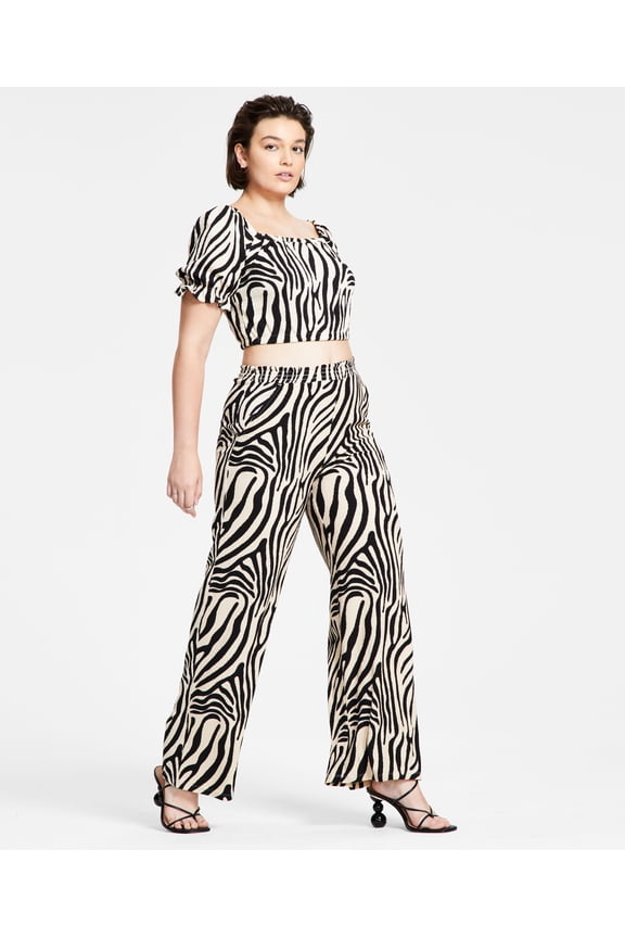 Womens Printed Crinkle Wide Leg Pants Zola Zebra A XL