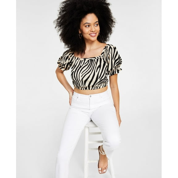 Bar III Womens Printed Crop Top Crea Zola Zebra M