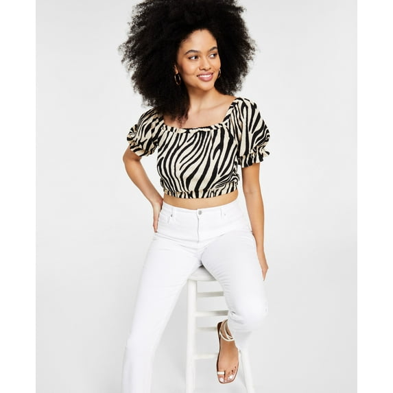 Bar III Womens Printed Crop Top Zola Zebra A L