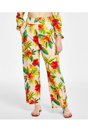 Womens Printed Pull On Pants Hibiscus Jungle XL