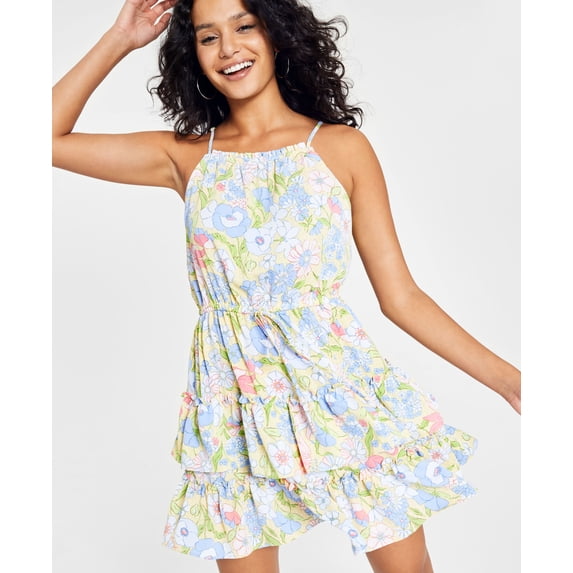 Bar III Womens Printed Tie Waist Mini Dress Floral Maze 2XL