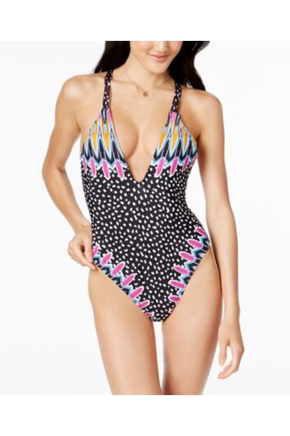 Bar III Womens Printed V-Neck One-Piece M