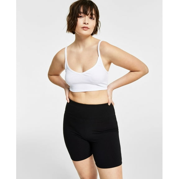 Bar III Womens Ribbed Bralette Bright White L