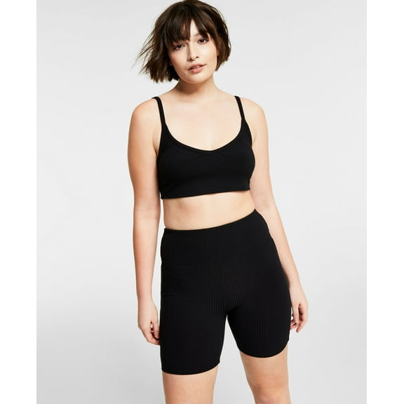 Bar III Womens Ribbed Bralette Deep Black M