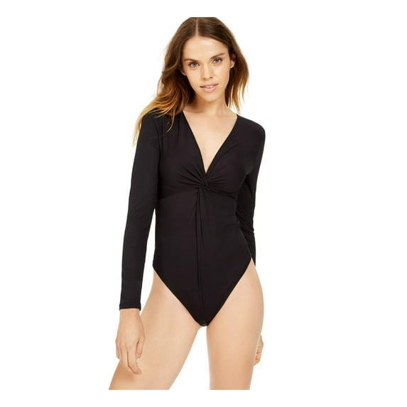 Bar III Womens Ribbed Twist Front Bodysuit Black XL