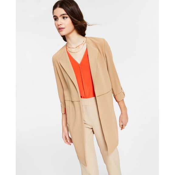 Bar III Womens Roll Tab Sleeve Duster Jacket Barley Field XL