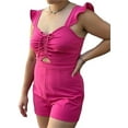 thumbnail image 1 of Bar III Womens Ruched-Front Flutter Romper, Magenta, 2, 1 of 4