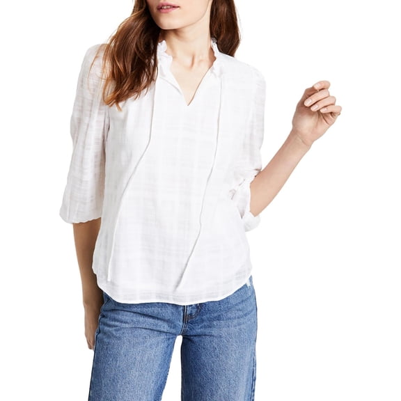 Bar III Womens Ruffled Metallic Peasant Top