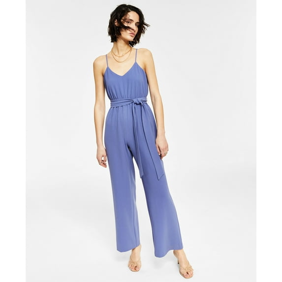 Bar III Womens Sleeveless Belted Jumpsuit Blue Shadow S