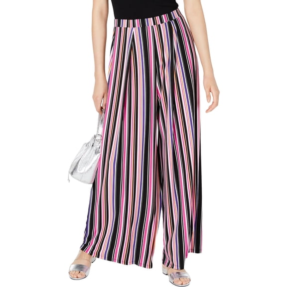Bar III Womens Striped High Rise Wide Leg Pants