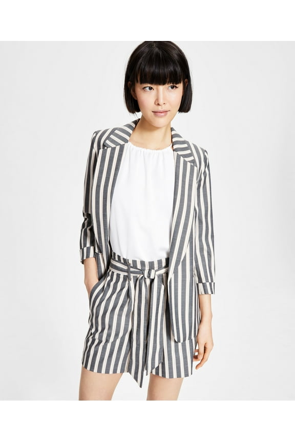 Womens Striped Open-Front Blazer Blackwhite XS