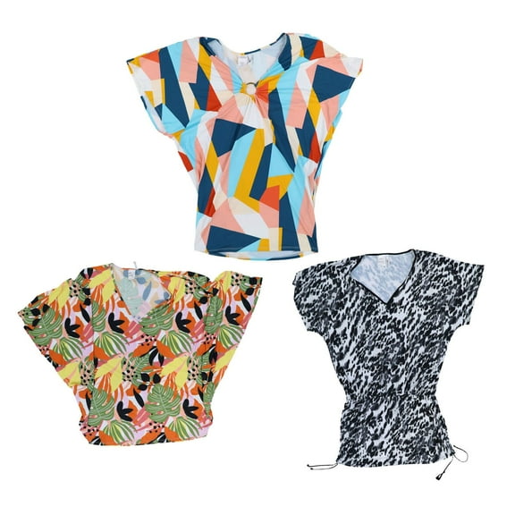 Bar III Womens Swim Cover-Up Pink V-Neck Jungle-Printed Tunic $68  Green XS