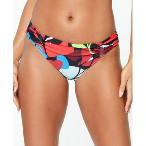 Bar III Womens Swimwear Printed Shirred Bikini Bottom Black XL
