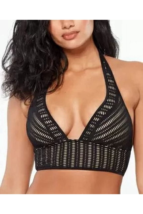 Womens Swimwear Small Illusion Halter Bikini Top Black S