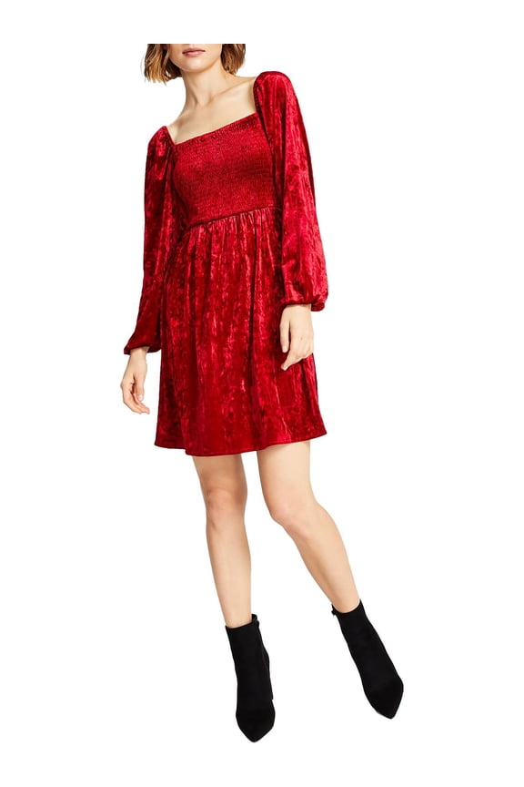 Womens Velvet Mini Fit & Flare Dress