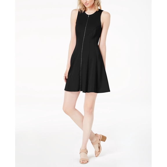 Bar III Zip Front Scuba Dress Black 2XS